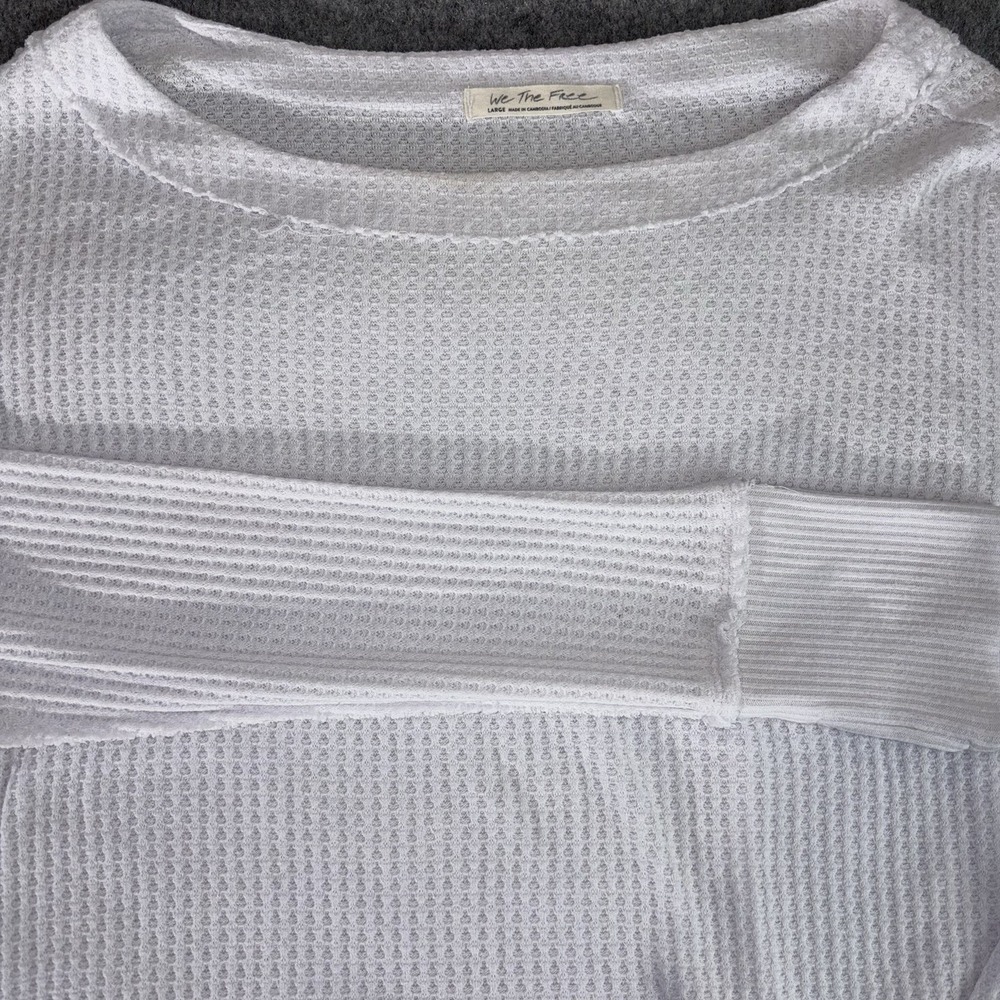 We The Free Women's Large White Waffle Knit Long Sleeve Thermal Top Baggy Soft
